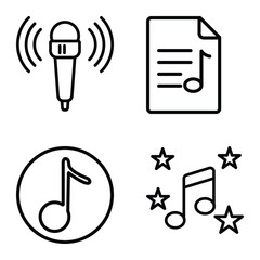 Minimalist microphone music sheet icon with notes, vector design, modern graphic, song symbol, simple style, digital illustration, audio file, star melody, sound recording, creative art