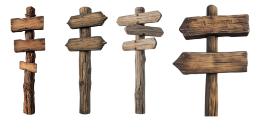 Set of Wooden Direction Signs  isolated on transparent or white background	
 