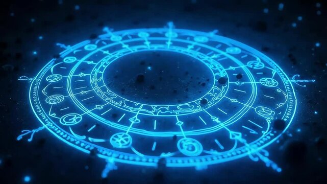 Glowing Blue Mystical Rune Circle Animation Fantasy Magic Arcane Symbolism