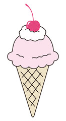 かわいいアイスクリームのベクターイラスト。苺、チェリー、ホイップ、デザート