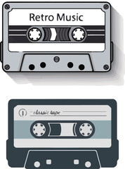 Create a kinds of Old music cassette tape icon in flat style, isolated on white background, Retro music audio cassette, vector illustration silhouette with white background.