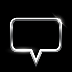 Silver speech bubble frame with shadow on black background. Platinum rectangle square blank space for picture, painting, text, message. 3d tube template vector illustration. Simple object mockup.