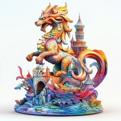 Fantasy Dragon Sculpture with Fairy Tale Castle Detail Scene