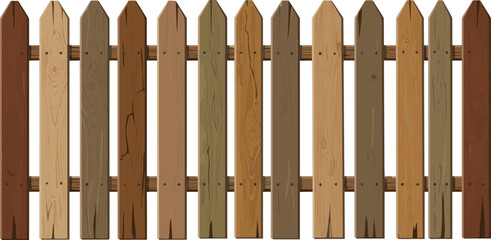 Create a kinds of wooden fence vector illustration, rustic fence isolated on white background .