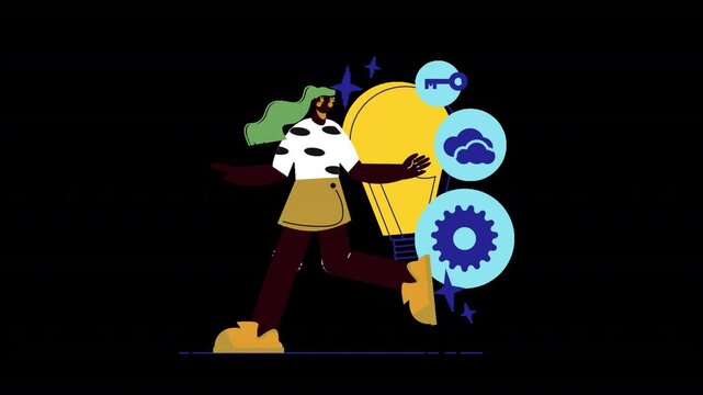 Robot Character With Gear and Flag Illustration is a flat design stock illustration suitable for educational visuals, tech scenes, character concepts, and creative user interface content.