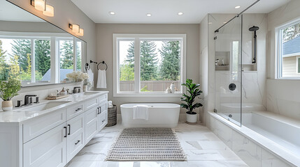 Modern new house interior design with luxury kitchen and clean bathroom