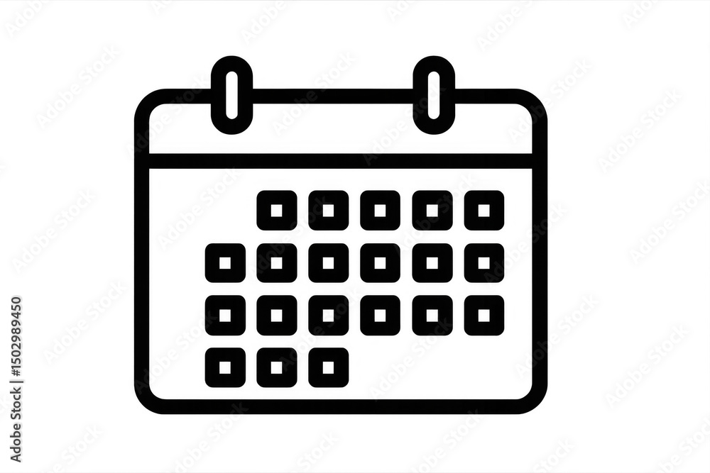 Poster black calendar icon displaying scheduling and time management, positioned against transparent backdr