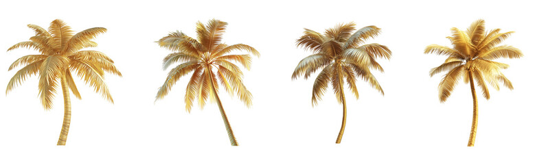 Fototapeta premium Shiny Gold Coconut Palm Tree Collection isolated on transparent or white background