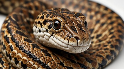Fototapeta premium Close-up macro of a wild green snake's head with scales, a beautiful reptile in nature