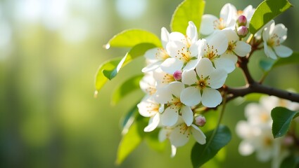 Obraz premium Elegant White Apple Blossoms in Bloom on a Bright Spring Day