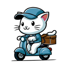 A Cute Cat Courier Delivering on a Blue Scooter