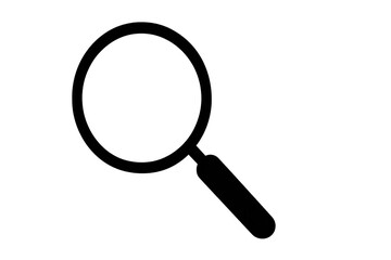 Sleek black magnifying glass silhouette symbolizing search functionality against transparent backdrop