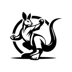 Kangaroo in Karate Pose - Black and White Logo