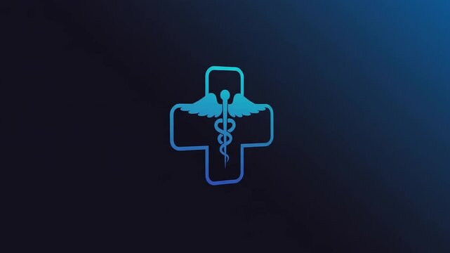 Modern medical symbol featuring a caduceus and cross on a gradient blue background