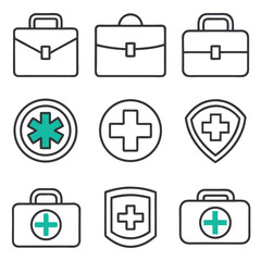 medical and healthcare icon set over background, line color style, vector illustration