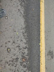 Fototapeta premium Yellow dividing lines on black asphalt roads for driver safety when crossing