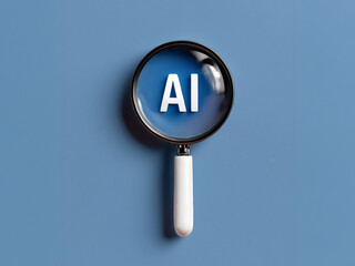 Magnifying glass and text saying ai generated image, blue background