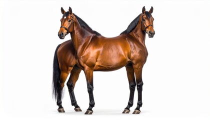 Obraz premium Realistic Brown Horse with Black Mane Standing Isolated on White Background