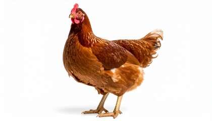 Fototapeta premium Realistic Brown Laying Hen Standing Isolated on White Background in Soft Studio Light