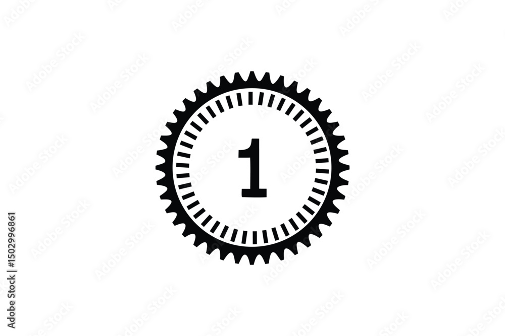 Wall mural black gear with number one inside and white background in a simple graphic representation style imag