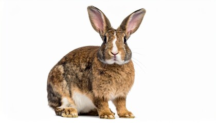 Obraz premium Realistic Domestic Rabbit Sitting Isolated on White Background with Soft Fur Texture
