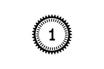 Black gear with number one inside and white background in a simple graphic representation style image
