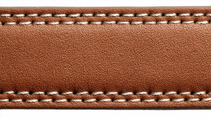 A brown leather belt with white stitching