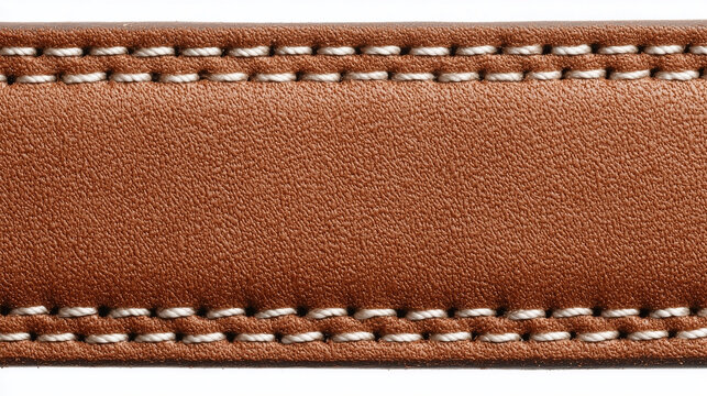 A brown leather belt with white stitching