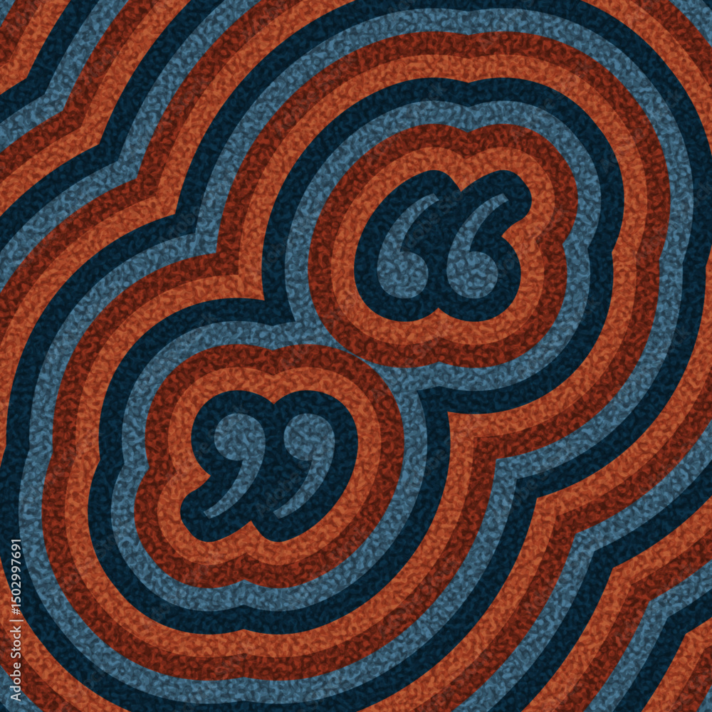 Poster blue and red stylized quotation marks with layered ripple pattern. vector illustration with bold, mo