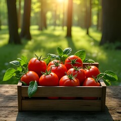 tomatoes in a wooden crate