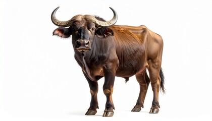 Realistic Full-Body Water Buffalo Standing Isolated on Pure White Background