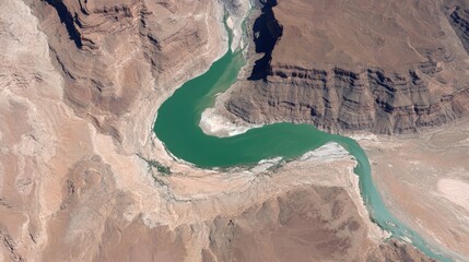River winding through arid canyon landscape aerial view