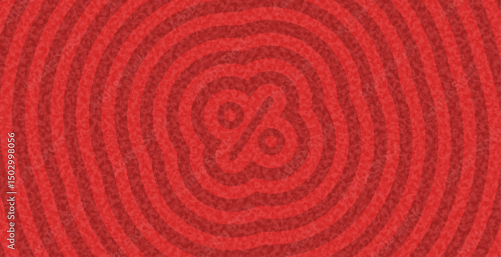 Aufkleber vector illustration of a subtle red percent icon at the center of red concentric ripple lines with a