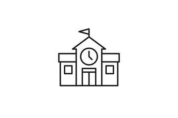 high school with big clock icon outline