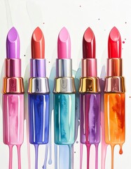 a row of colourful lipsticks, art illustration 