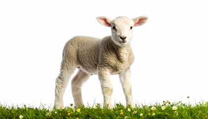 Obraz premium Adorable Spring Lamb on White Background – Baby Sheep Studio Portrait