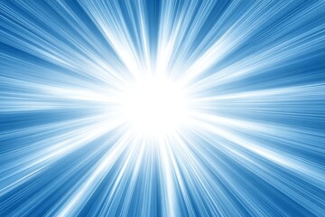Fototapeta premium Blue Radiance Burst - Abstract of a bright white light bursting outwards from a central point, radiating blue light streaks across a dark blue background
