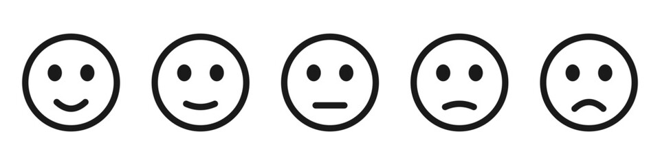 Emoticons icon set. Happy and sad emoji. Emoticons with different moods. Smile sign. Vector