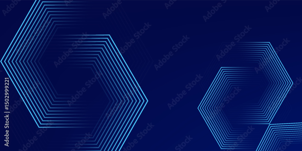 Poster dark blue background with hexagon geometric lines pattern. abstract shiny hexagon lines. futuristic 