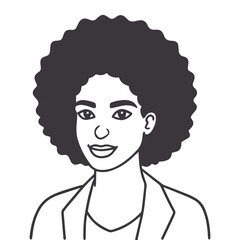 Smiling Curly-Haired Person – Minimalist Black & White Line Art Portrait