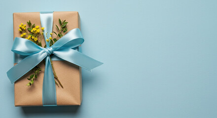 Father's day concept gift package on a blue background.