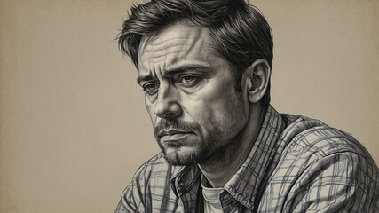 Fototapeta premium Emotional Pencil Draft Illustration of a Man in Distress 