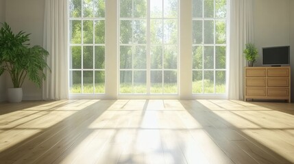 Obraz premium Sunlight streams into a bright, airy room.