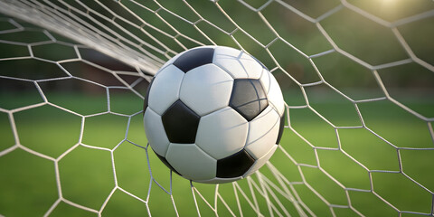 Fototapeta premium Soccer ball in net goal sports equipment game football competition