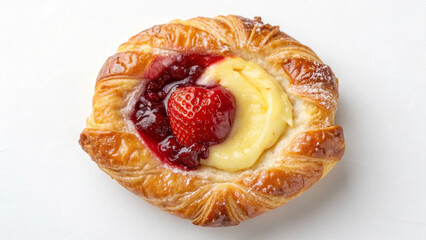 Fruit Danish Pastry with Custard Center on White Background