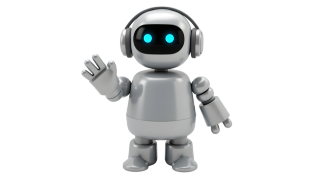 Friendly robot silhouette waving hello isolated on transparent background