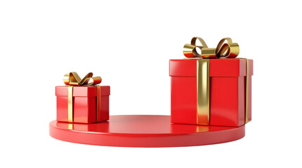 Red gift boxes with gold bows silhouette isolated on transparent background