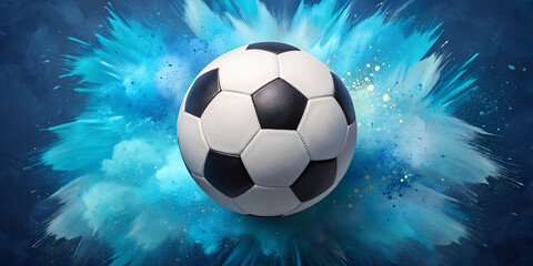 Soccer ball on abstract blue background sports equipment design