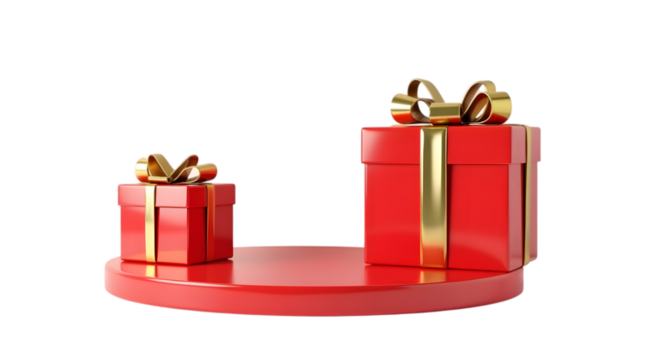 Red gift boxes with gold bows silhouette isolated on transparent background