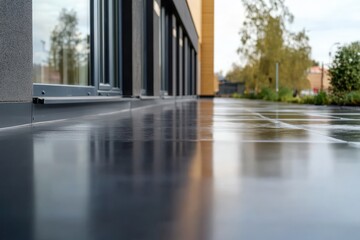 Fototapeta premium Reflective tiles on modern building exterior urban design